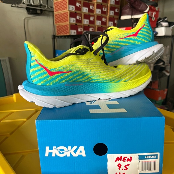 Hoka Men Yellow and Blue Sneakers with Cushioned Sole - Picture 1 of 5